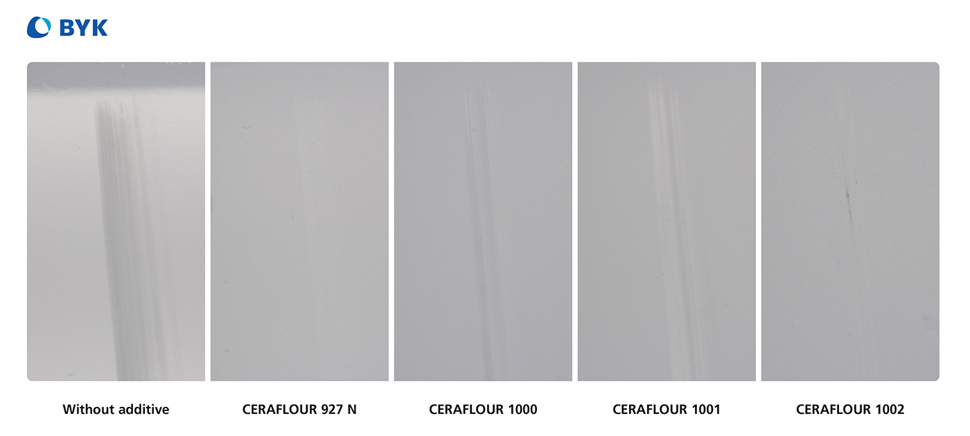 Improvement of anti-burnishing in comparison to an HD PE wax additive (CERAFLOUR 927 N)